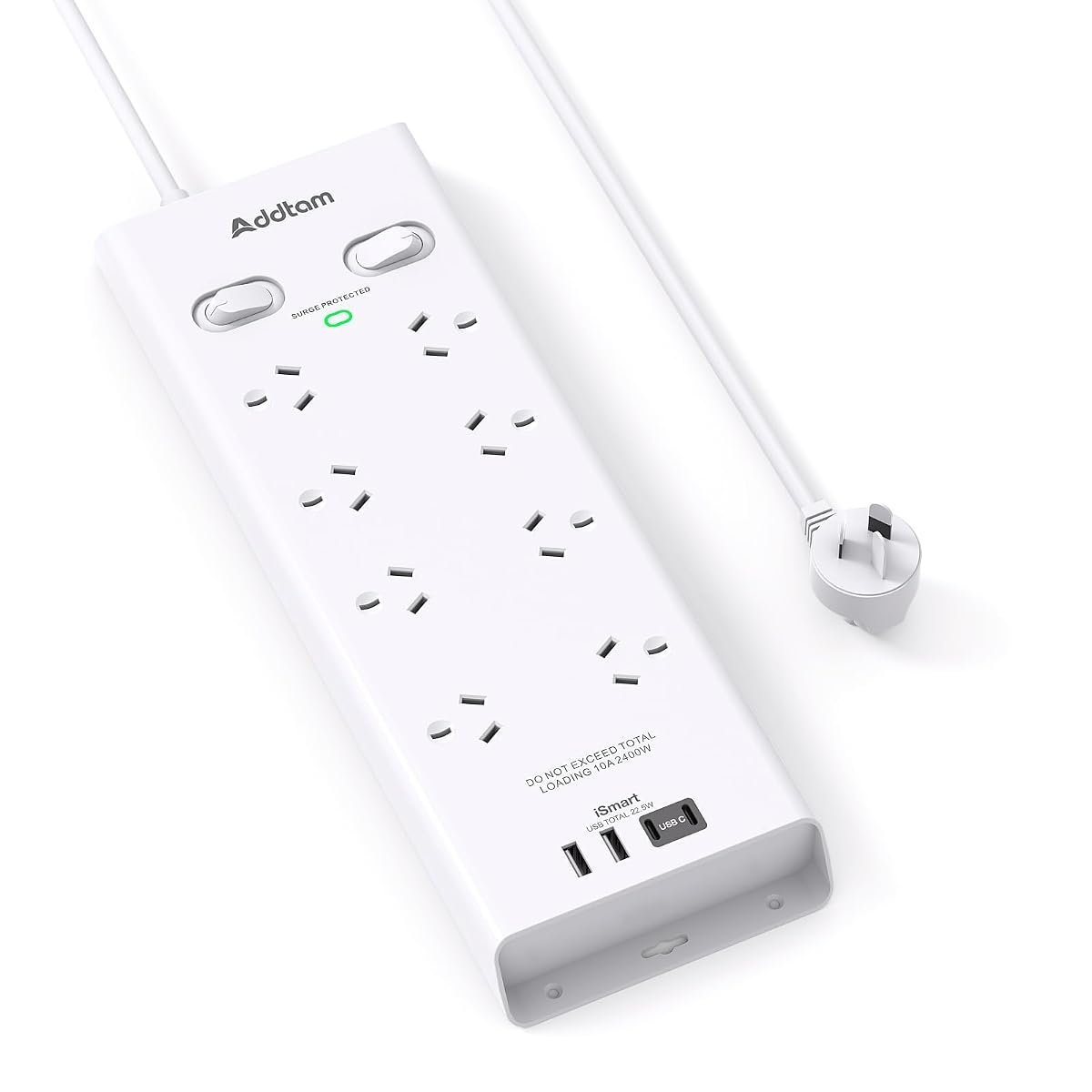 Addtam 8 Outlet Surge Protector Power Board with 4 USB