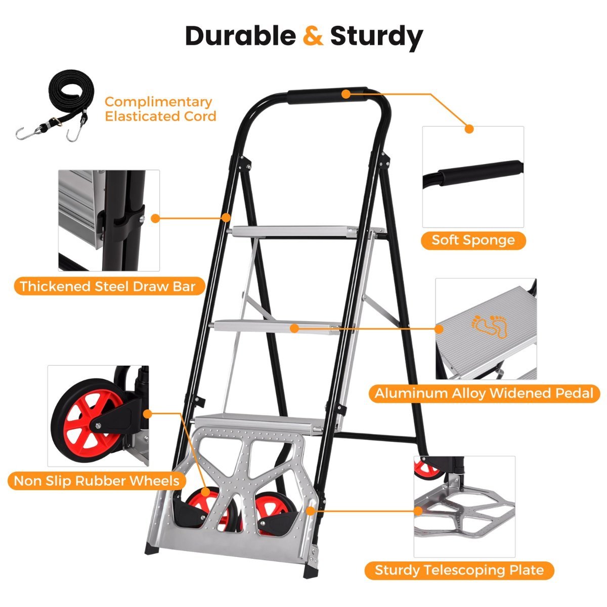 Advwin 2-In-1 Folding Ladder and Hand Truck