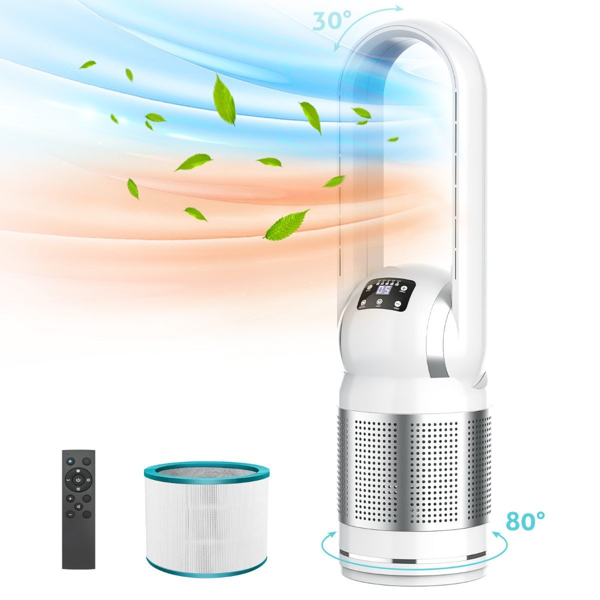 Bladeless Tower Fan with Air Purifier and Heater