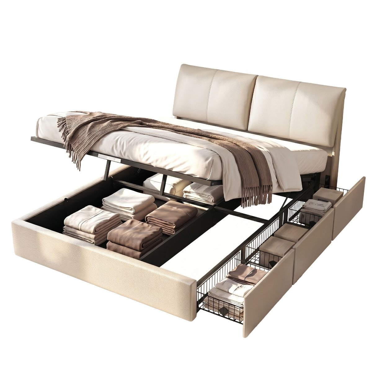 Artiss Queen Bed Frame Gas Lift Storage 3 Drawers Adjustable Headboard