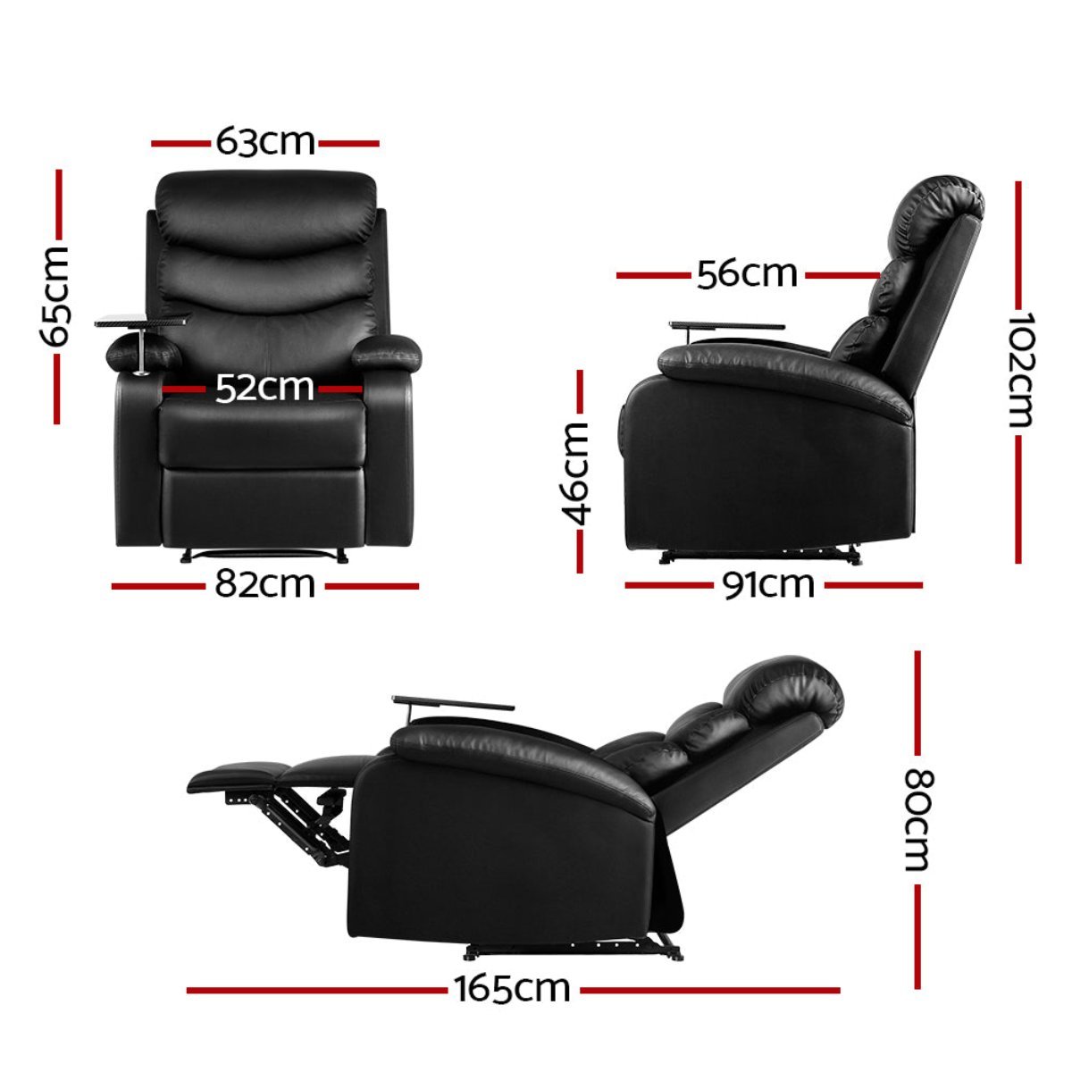 Artiss Leather Recliner Chair with Tray Table