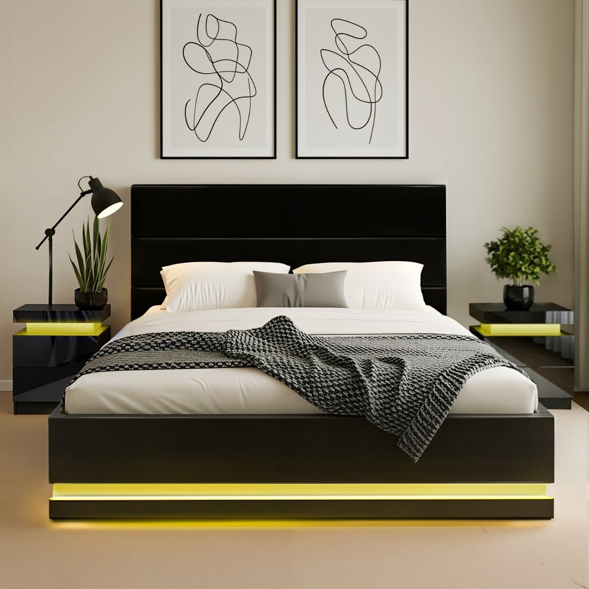 Artiss RGB LED Queen Bed Frame with 2 Bedside Tables Set