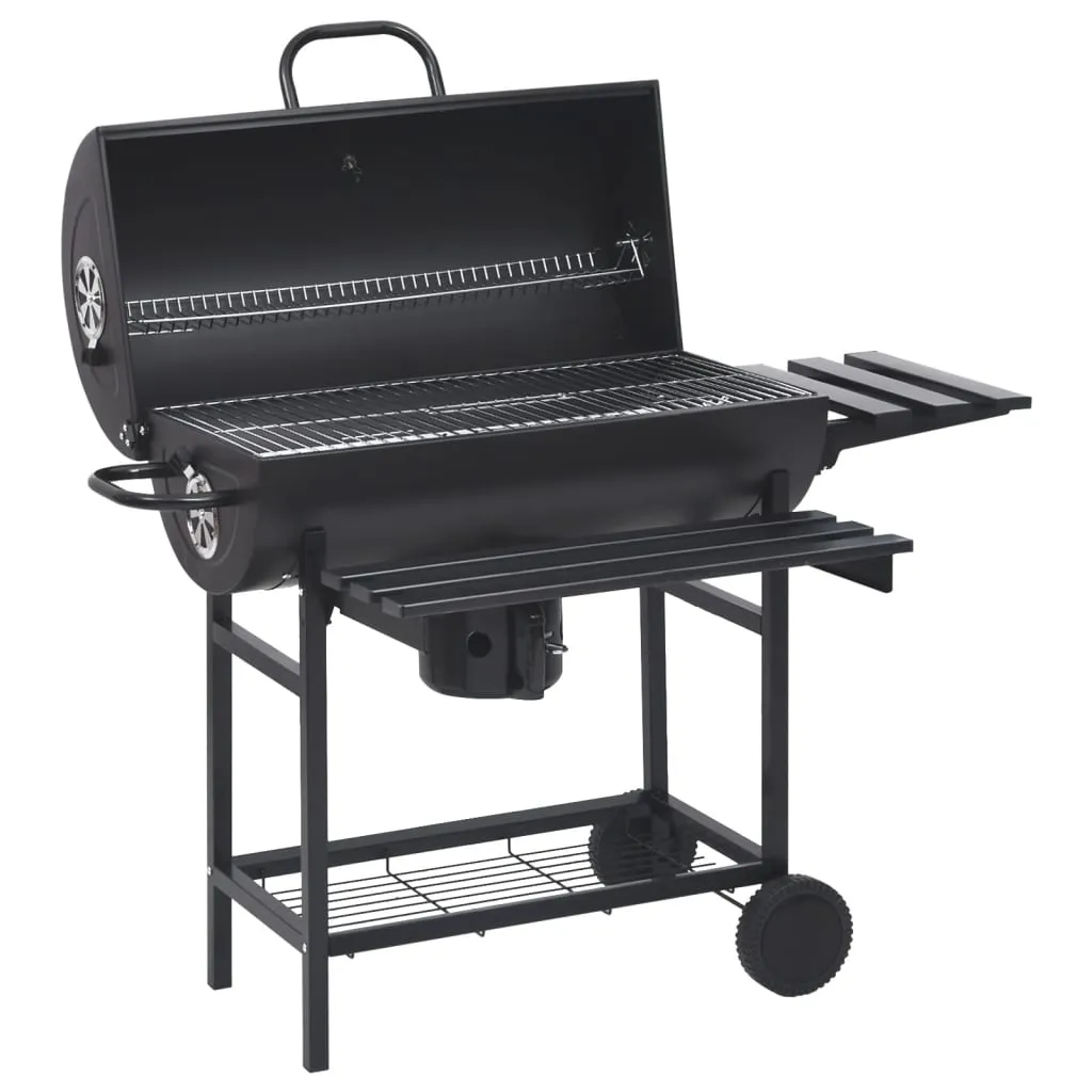 Barrel Grill with Wheels and Shelves