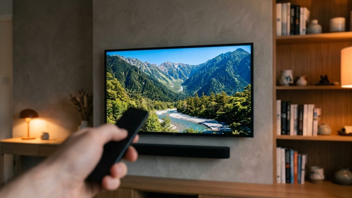 Smart TV being controlled with a remote on a media wall
