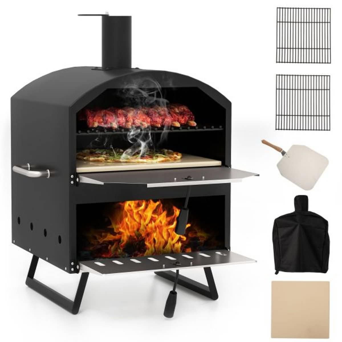 2-Layer Outdoor Pizza Oven with Stone Peel for Camping