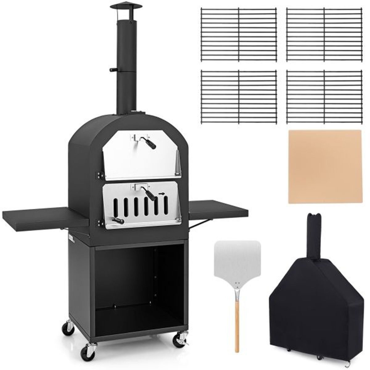Outdoor Wood Fired Pizza Oven with Protective Cover