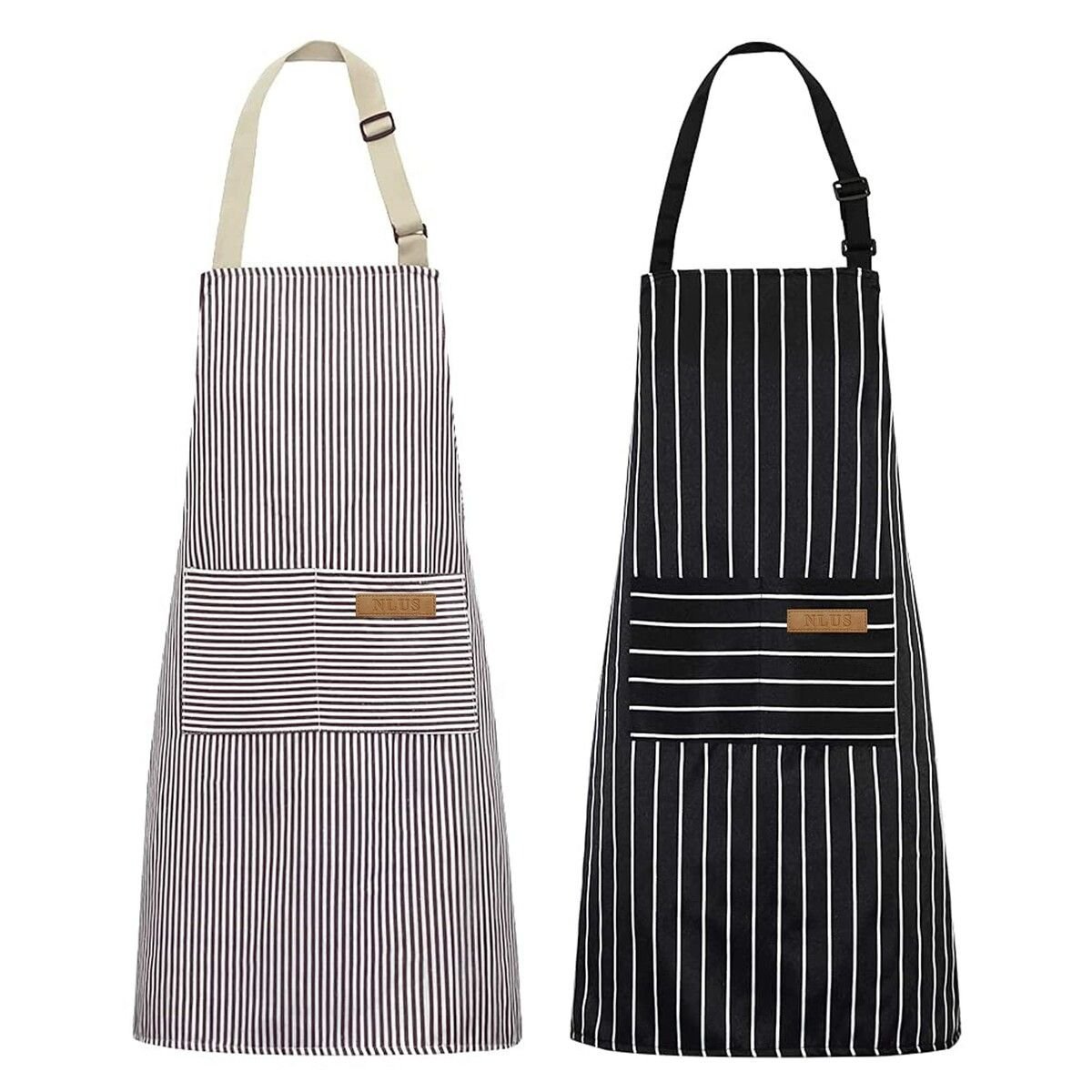 Adjustable Bib Apron 2-Pack, Black and Brown Stripe
