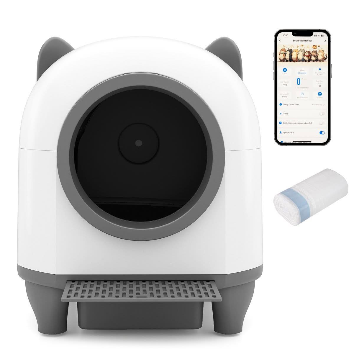 Self-Cleaning Cat Litter Box with Safety Sensors and App Control
