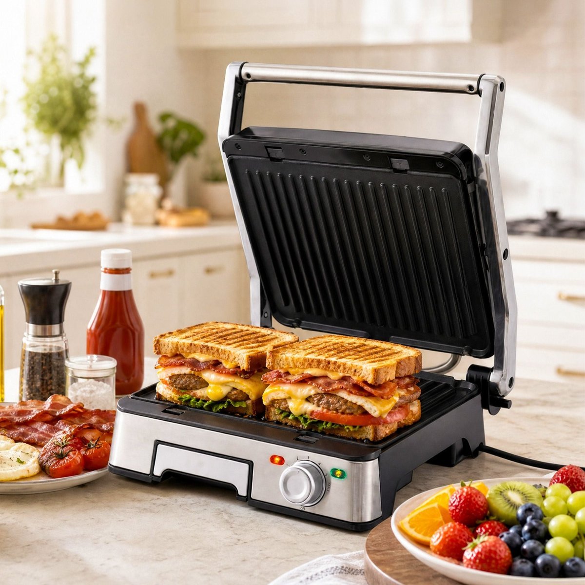 Devanti 2000W 4-slice panini press grill sandwich maker