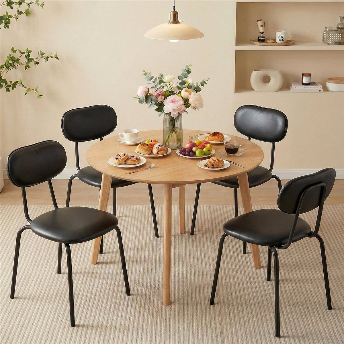 black waterproof PU-leather dining chair on a metal frame