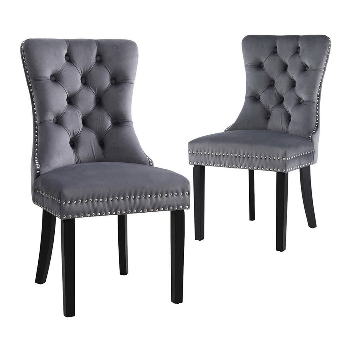 grey velvet upholstered dining chair