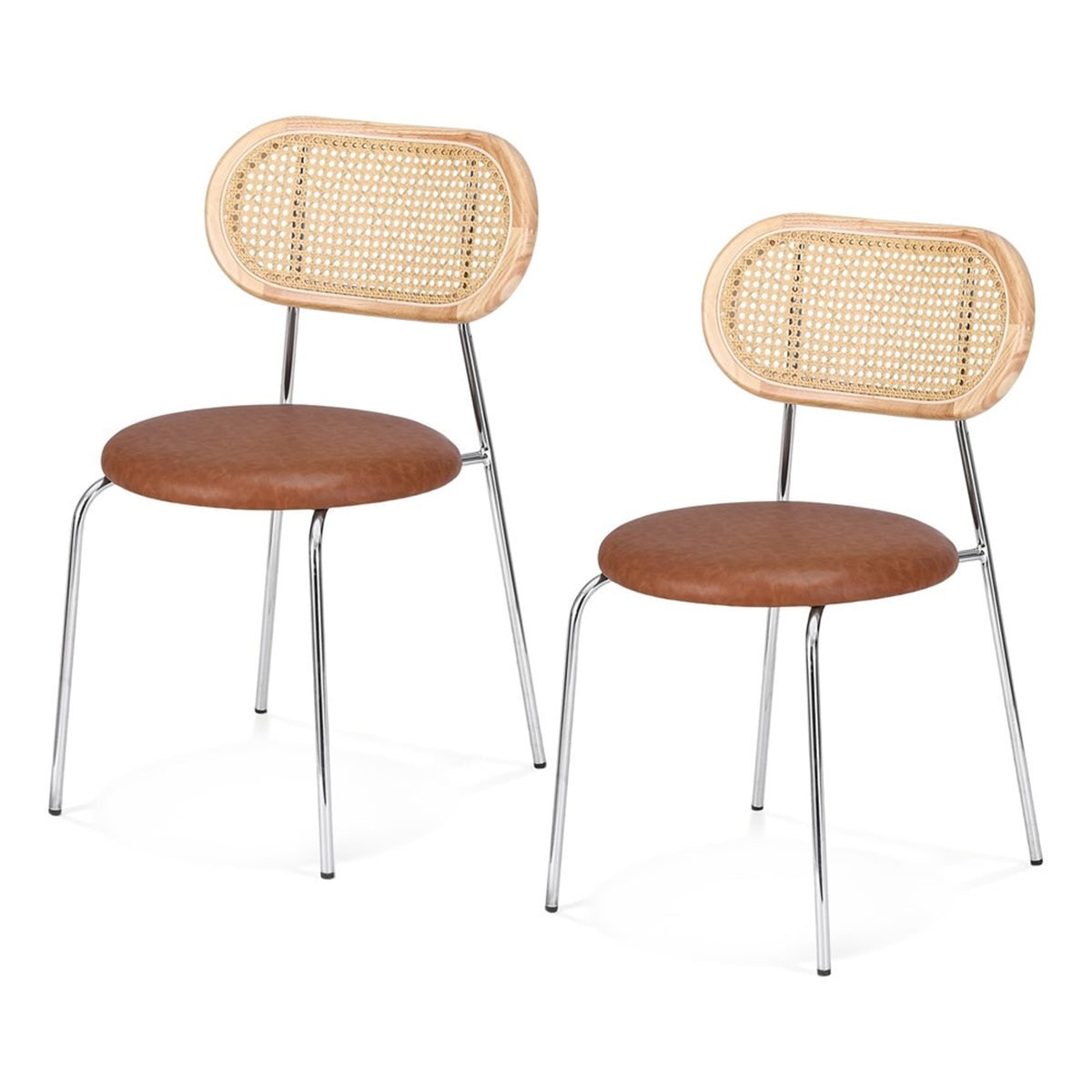 brown PU-leather chair on a rattan-look bent frame