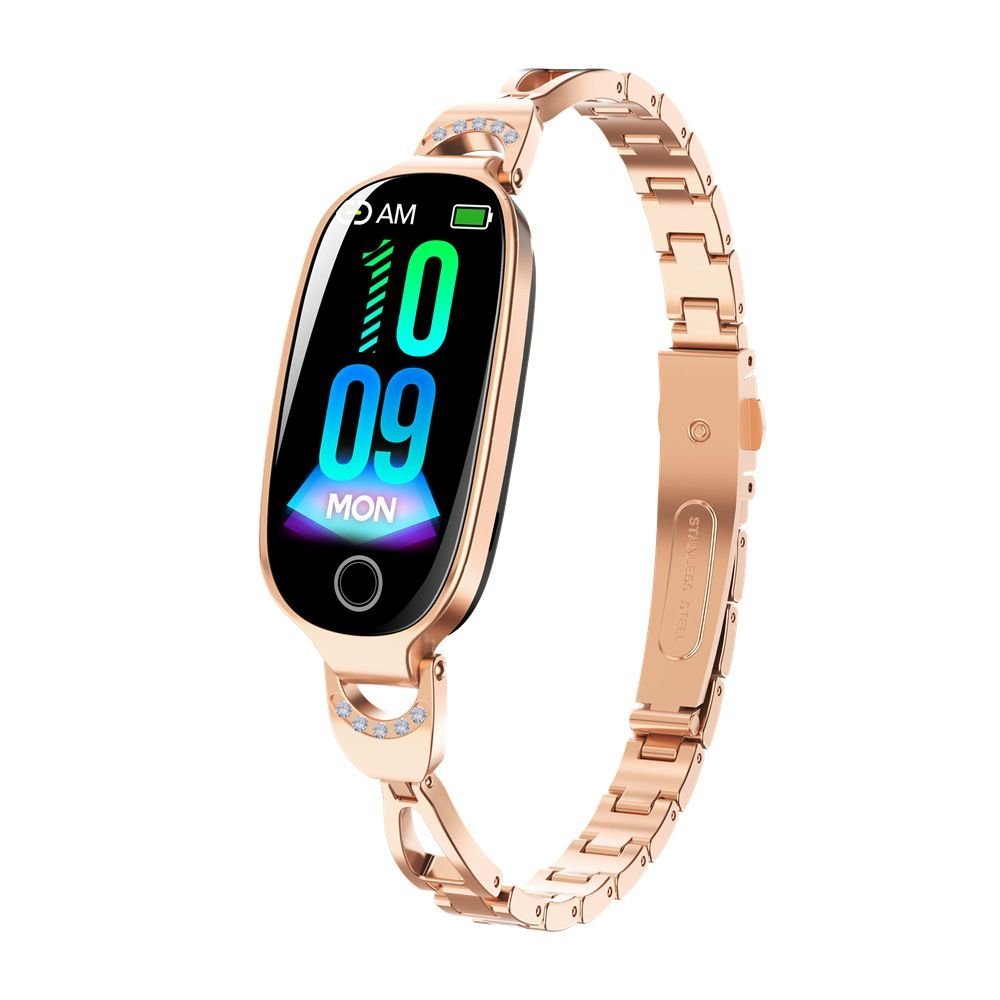 Elegant oval smart watch with metal band for women