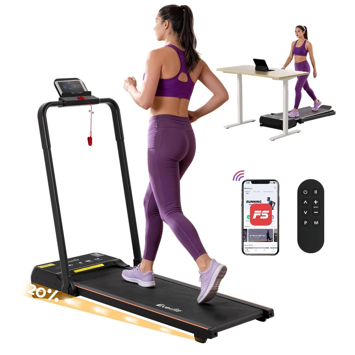 Everfit 3 in 1 Walking Pad Treadmill with 20 Percent Auto Incline and 40cm Wide Belt