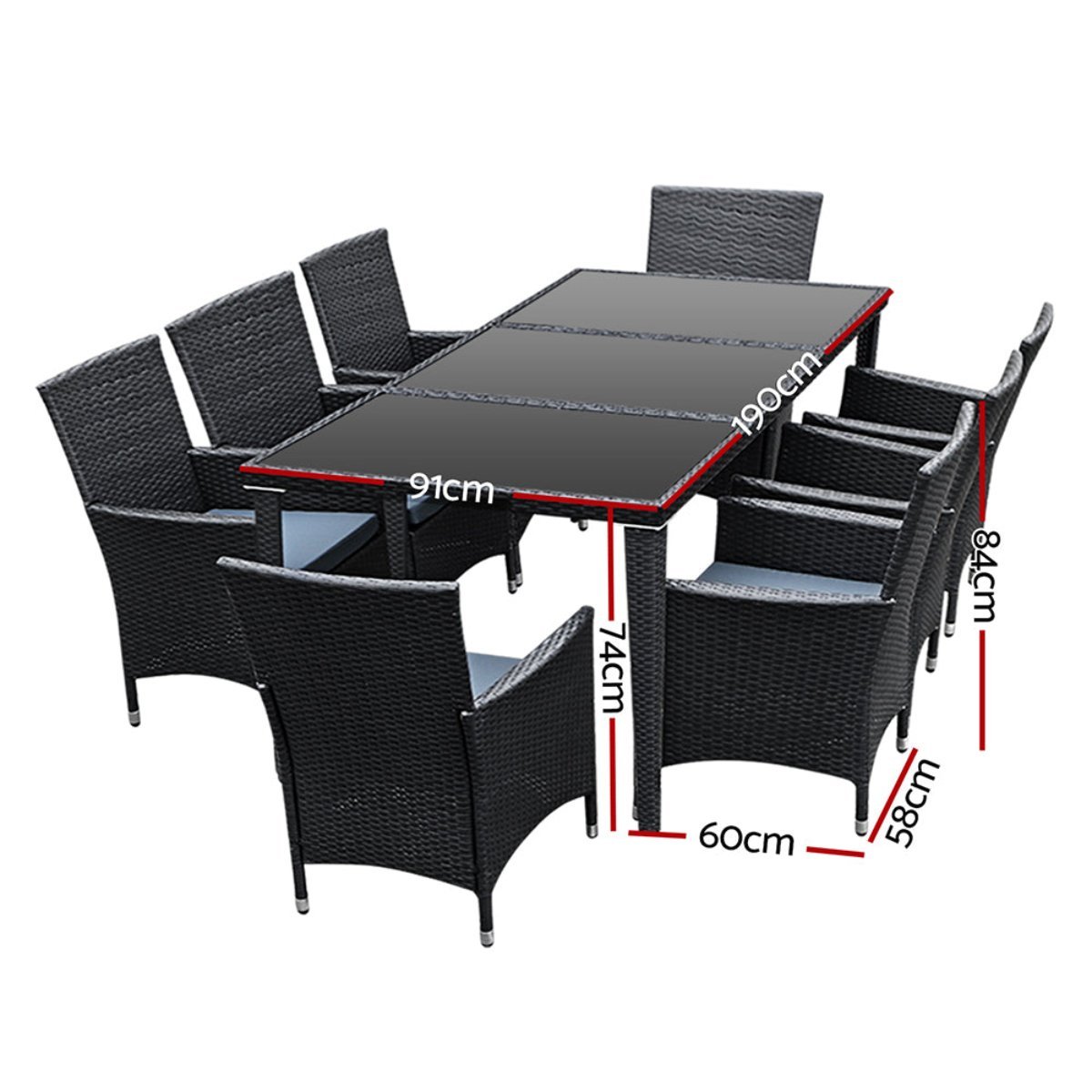 Gardeon 9 Piece Wicker Outdoor Dining Set