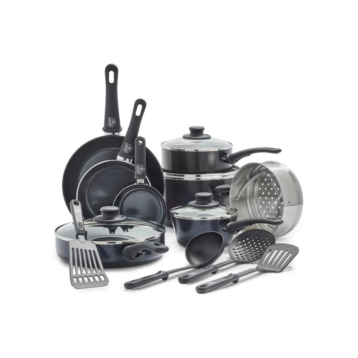 GreenLife Soft Grip Ceramic 16 Piece Cookware Set - Best Large Ceramic Set