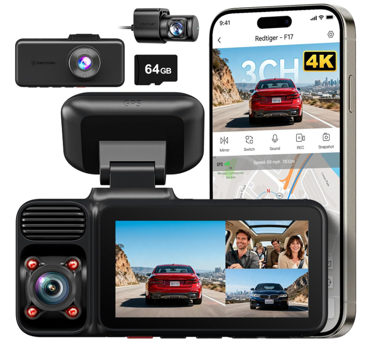 REDTIGER F17 4K Three Channel Dash Cam