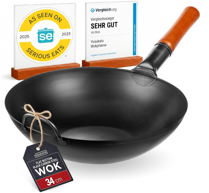 Yosukata 34cm Pre-Seasoned Carbon Steel Wok