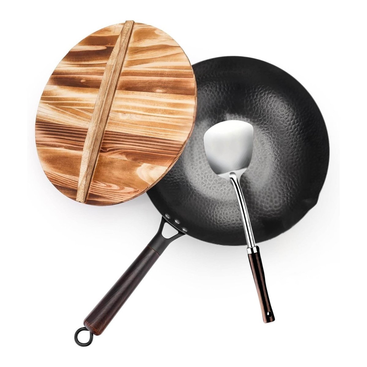 Kitchee 32cm induction carbon steel wok with lid and spatula