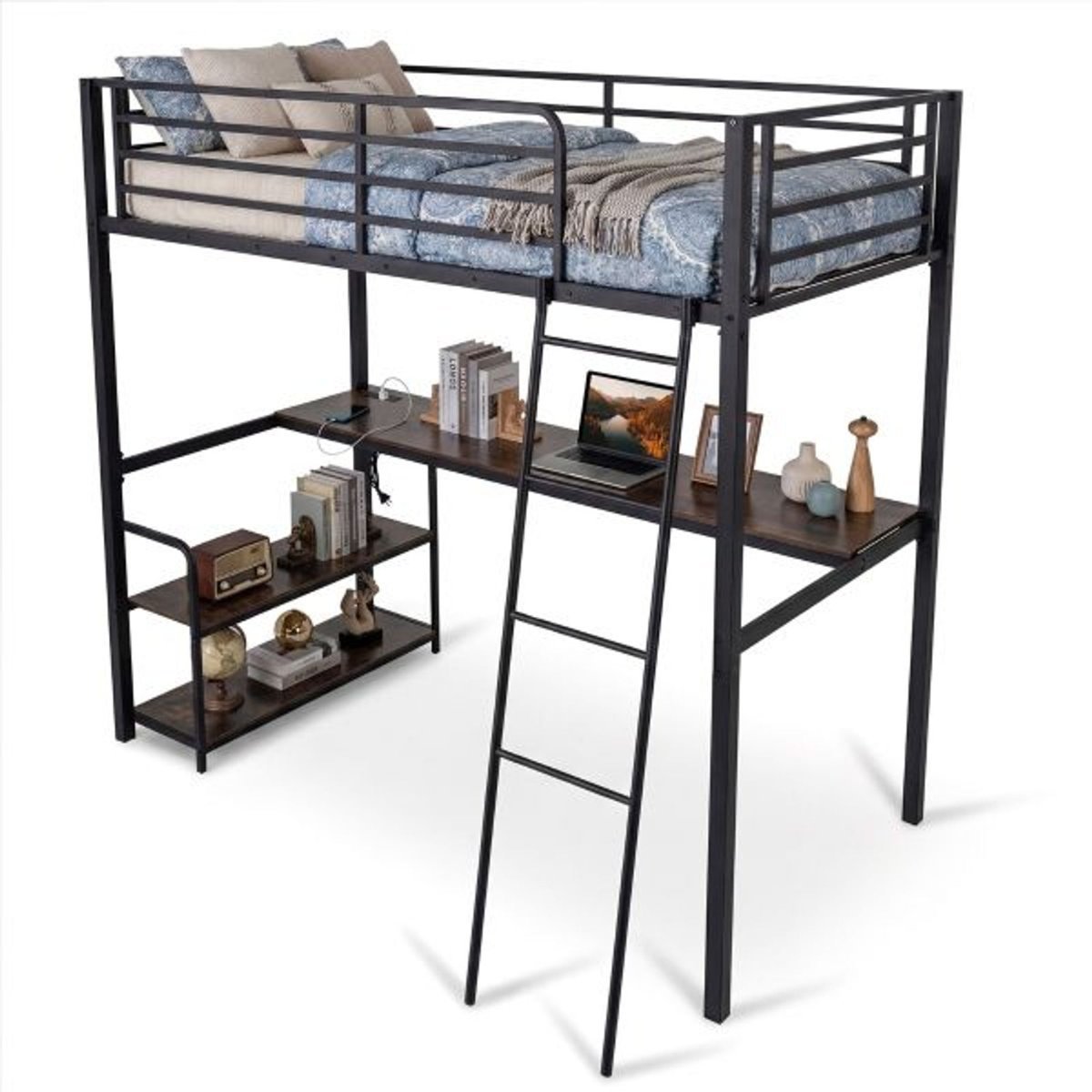 Loft Bed with Desk and Charging Station