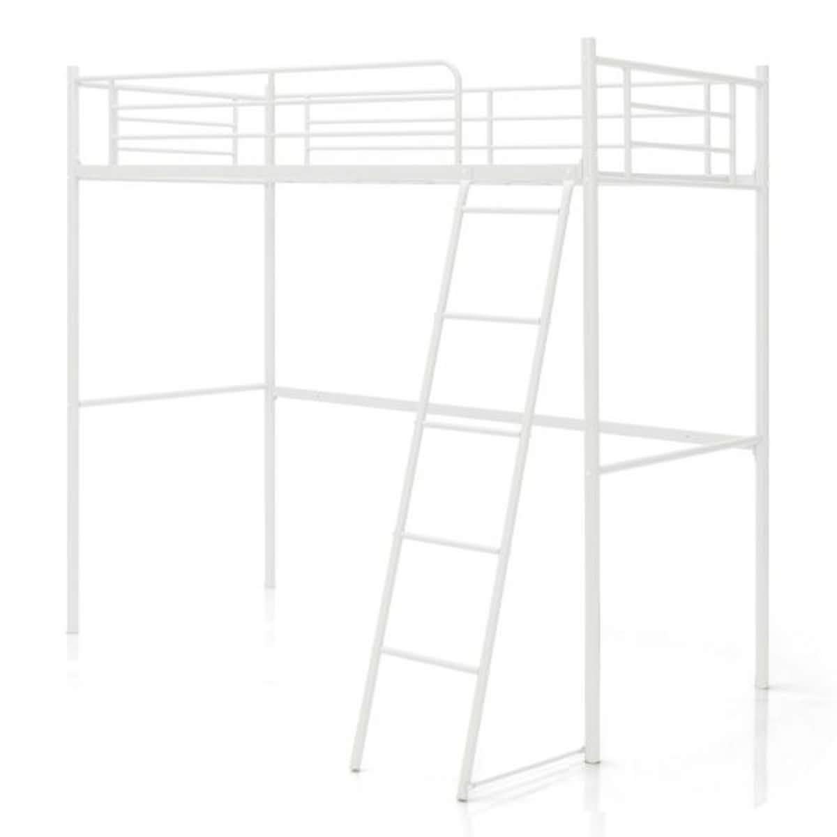 Loft Bed Frame with Ladder and High Guard Rails