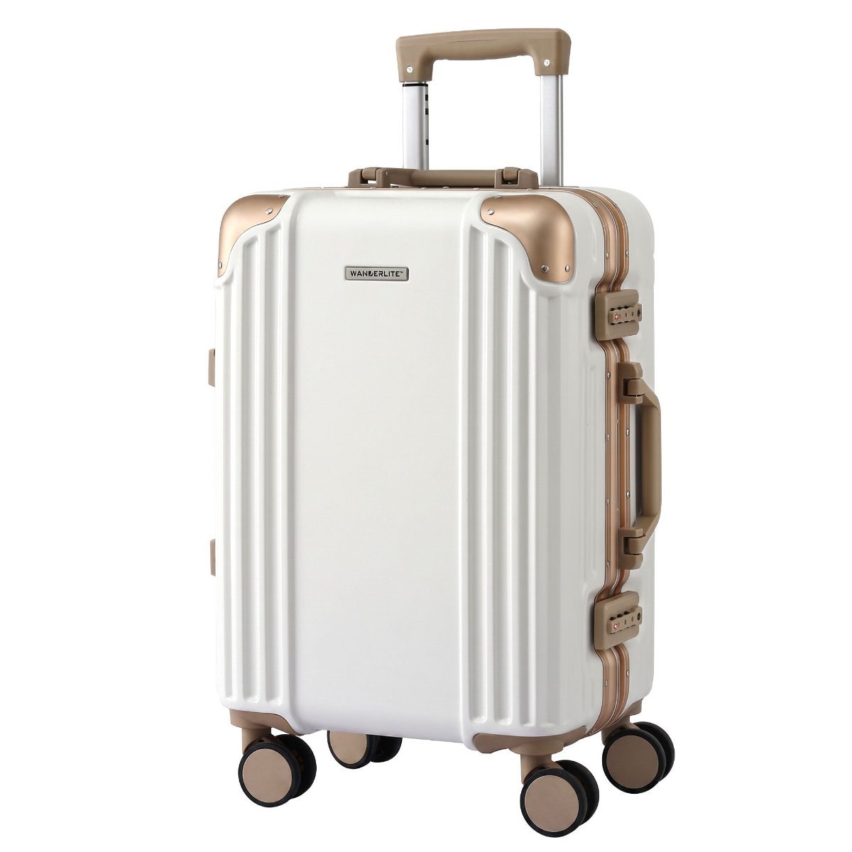 Aluminium frame hard shell carry-on suitcase in white gold