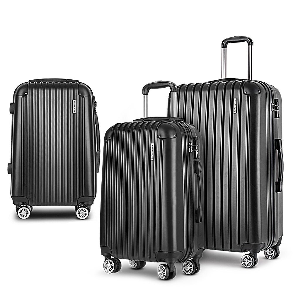 Three-piece hard shell family luggage set in black