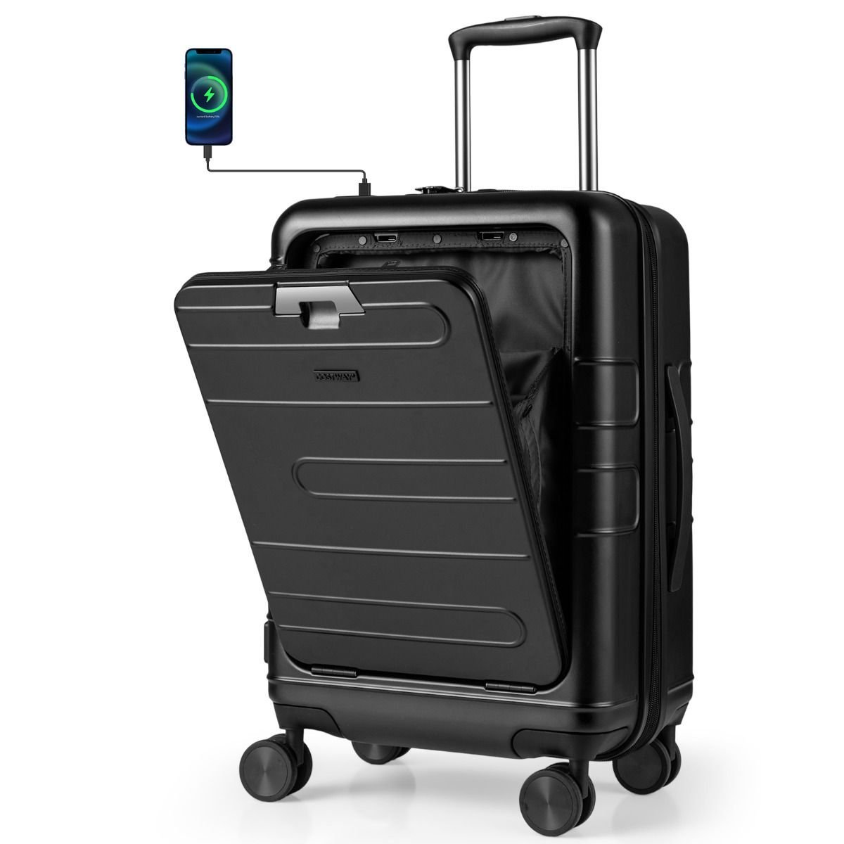 Expandable hardside suitcase with charging port