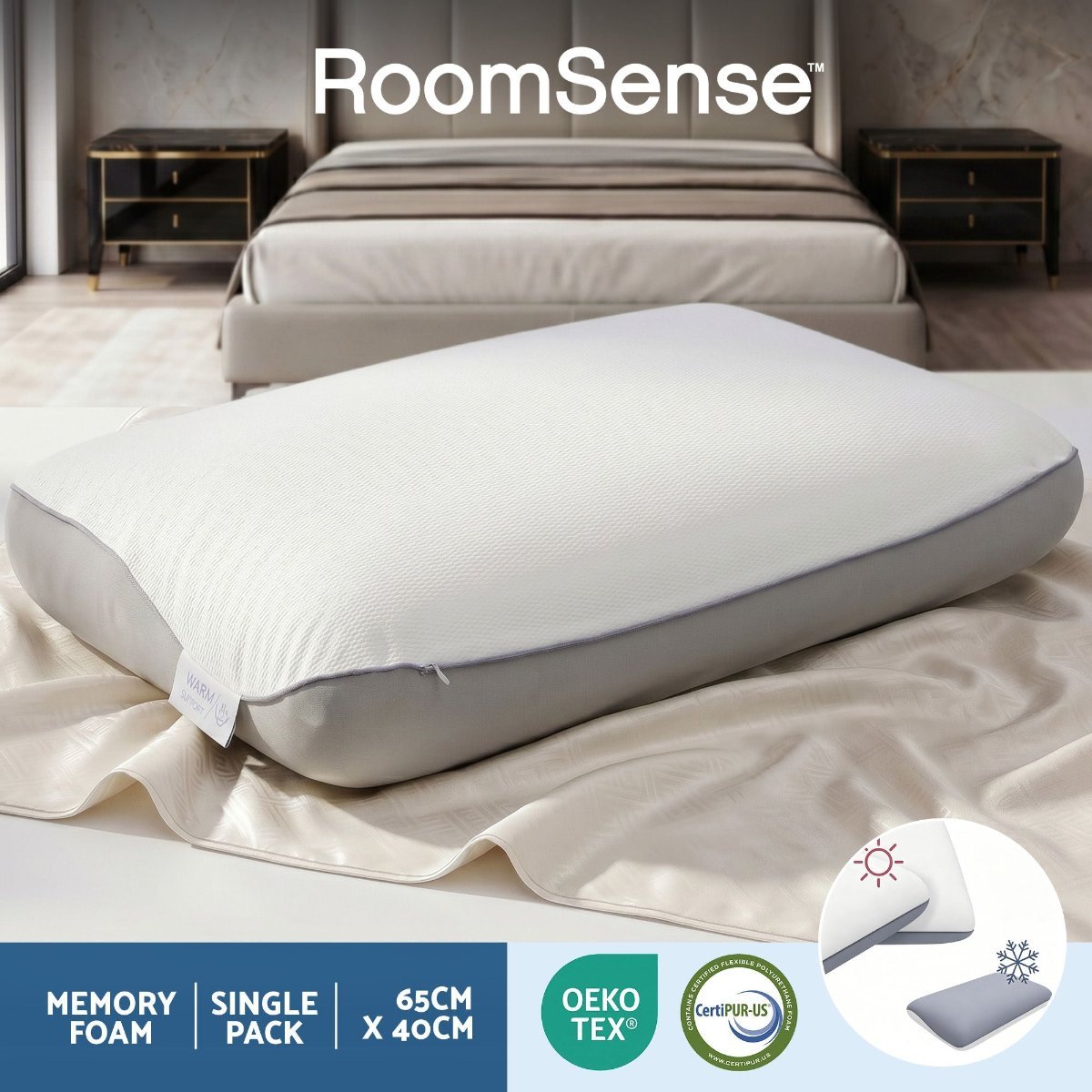ROOMSENSE Reversible Dual-Sided Memory Foam Pillow