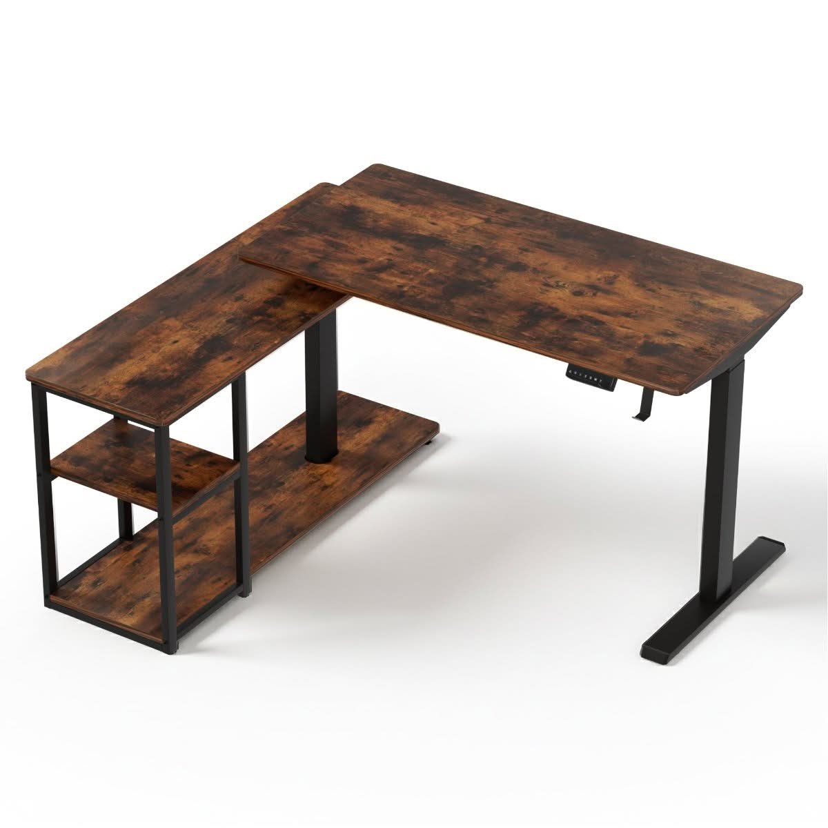 Artiss L-Shaped Standing Desk Rustic Brown