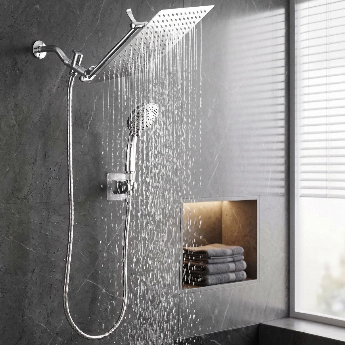 Cefito 12 Inch Stainless Steel Rainfall and 9-Setting Wand Combo