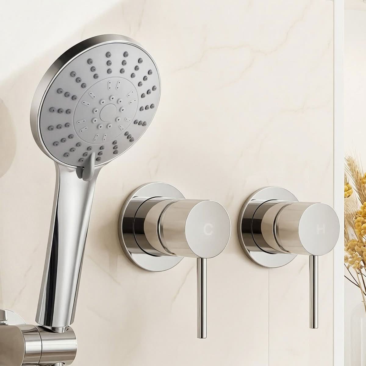 Cefito 4.5 Inch Handheld Shower Head with Wall Twin Swivel Tap