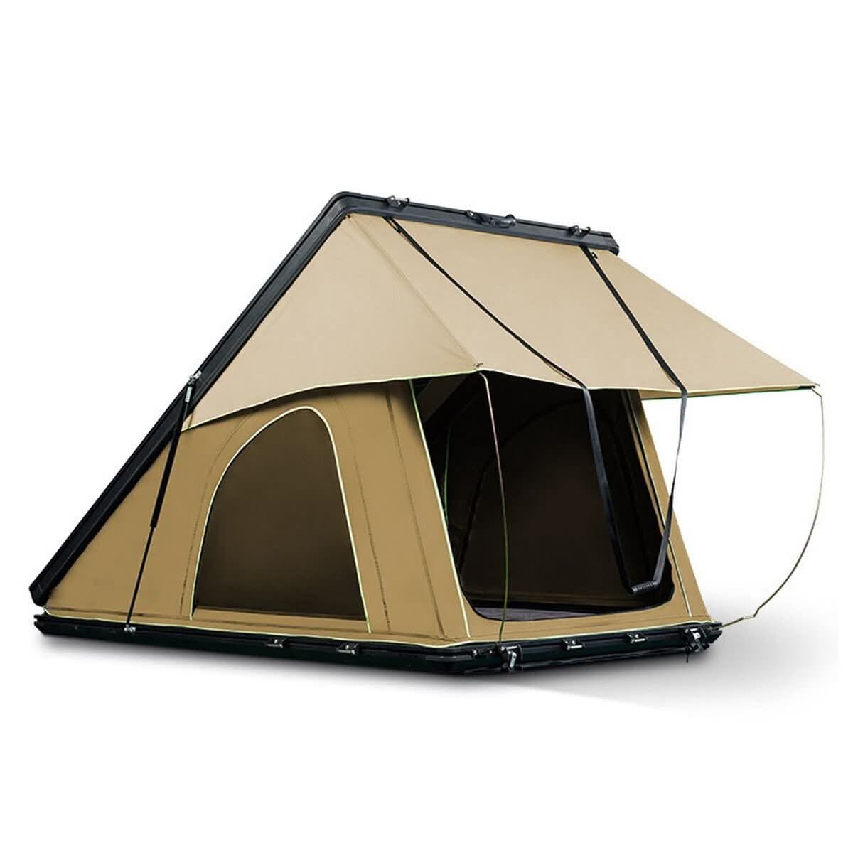 Slimline aluminium hardshell rooftop tent in khaki with ladder