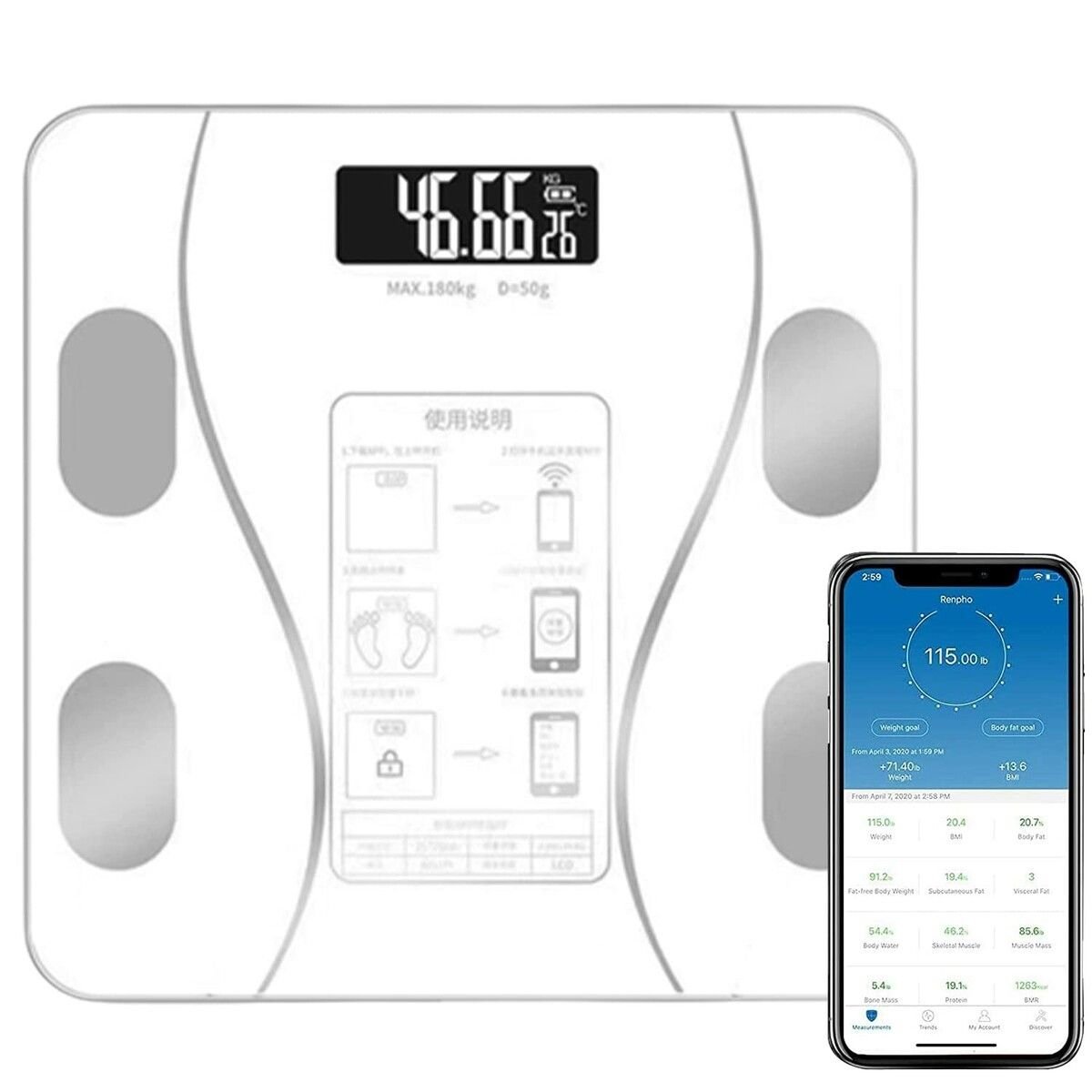 Smart Scale for Body Weight and Fat, 15 Metrics