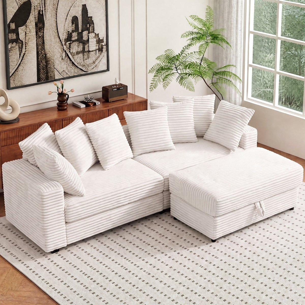 228cm L-Shaped Modular Cloud Sofa with Storage Ottoman