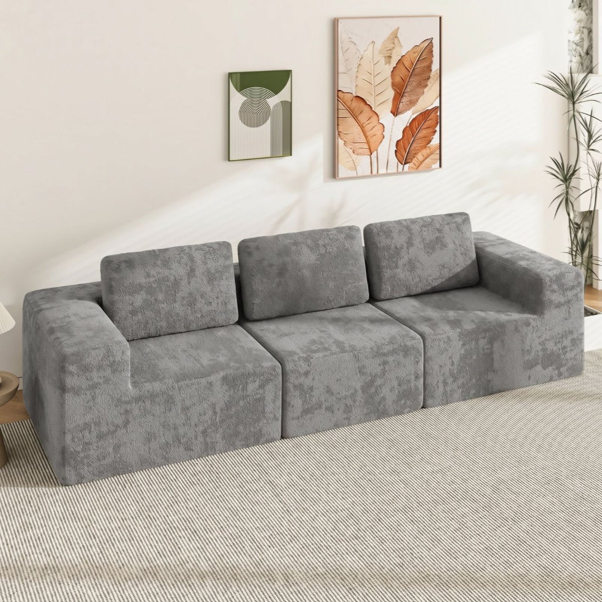 3-Seater Chenille Fabric Modular Sectional Sofa