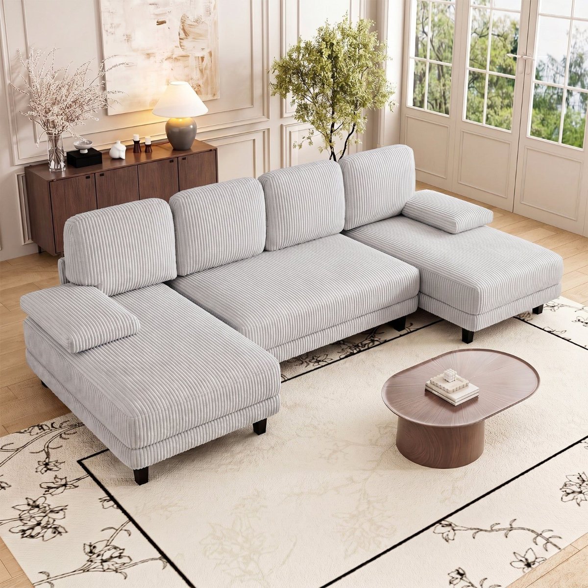 4-Seater U-Shape Corduroy Sectional Sofa
