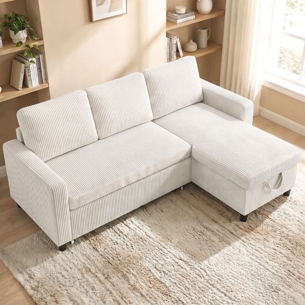 L-Shaped Sectional Sofa Bed with Storage Chaise