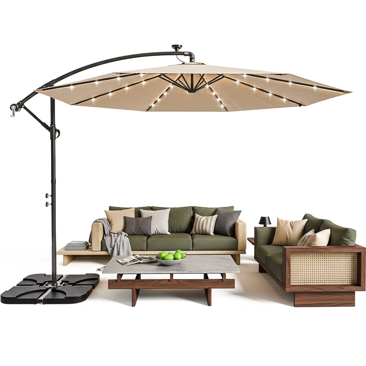 Solar LED Offset Cantilever Umbrella with Base and Cover