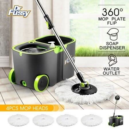 Spin Mop and Bucket Set with Wheels and 4 Microfiber Mop Heads