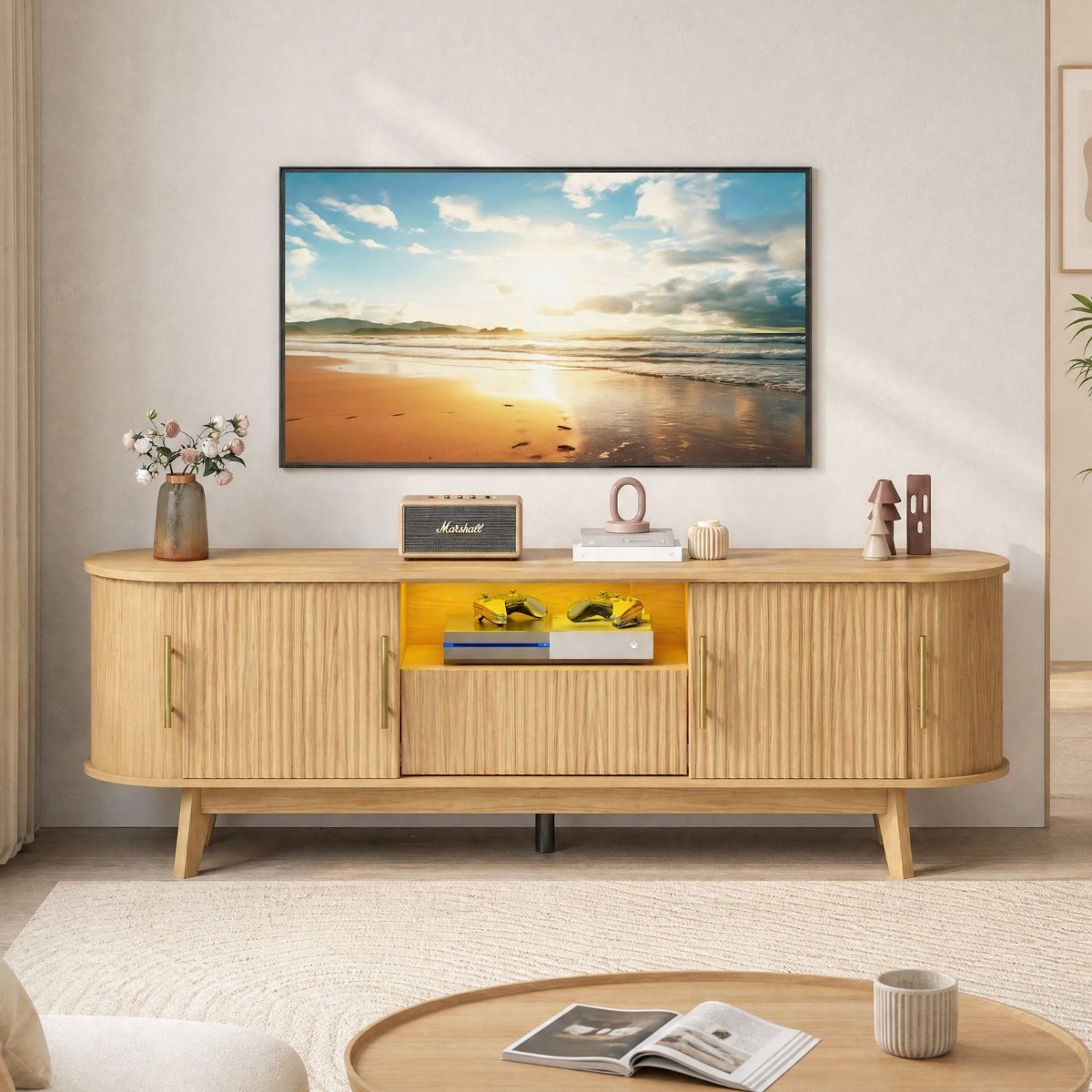 TV Unit with Power Outlet and LED Light
