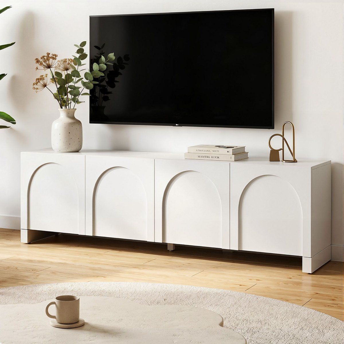 180cm White TV Unit with Adjustable Shelf