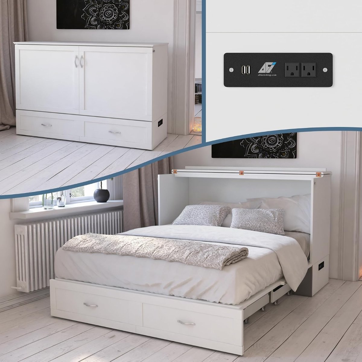 Murphy Bed Chest with Mattress and Charging Station