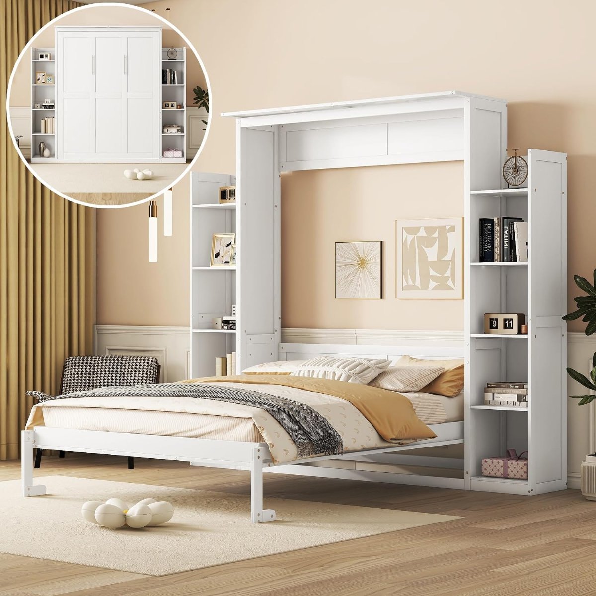 Wall Bed Cabinet with Bookshelf Towers