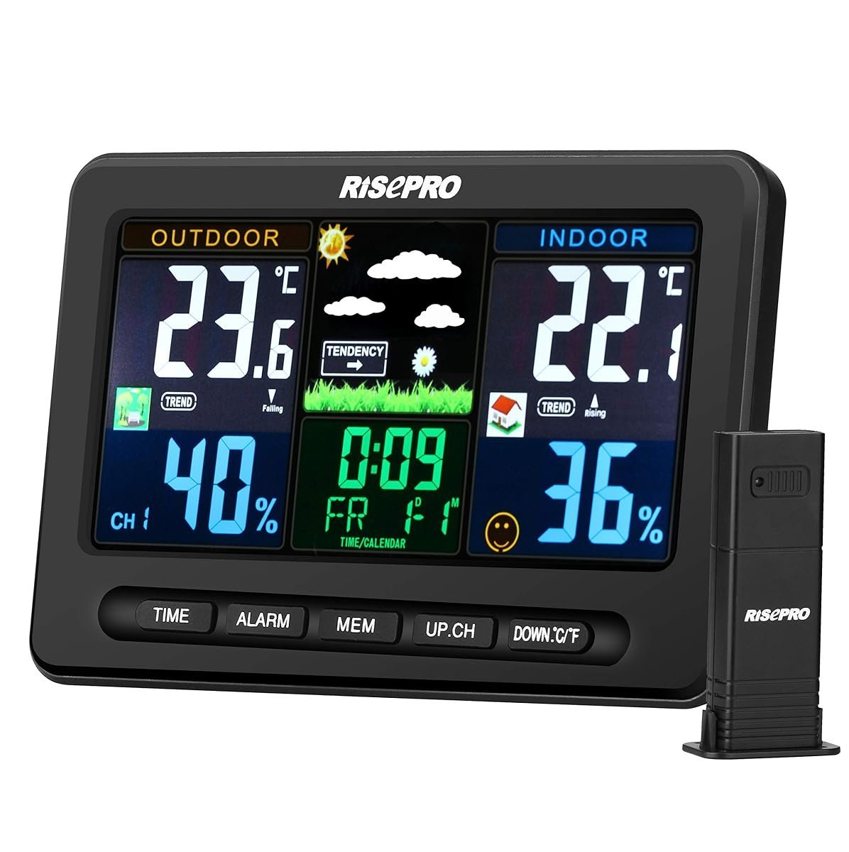 Wireless Weather Station with Outdoor Sensor, Alarm Clock and Calendar