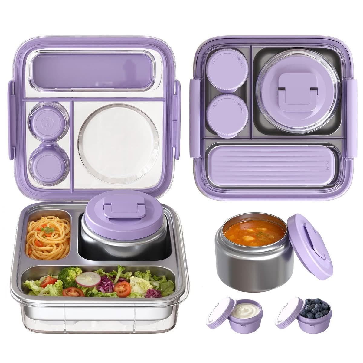 Stainless steel bento lunch box with insulated food jar and ice pack