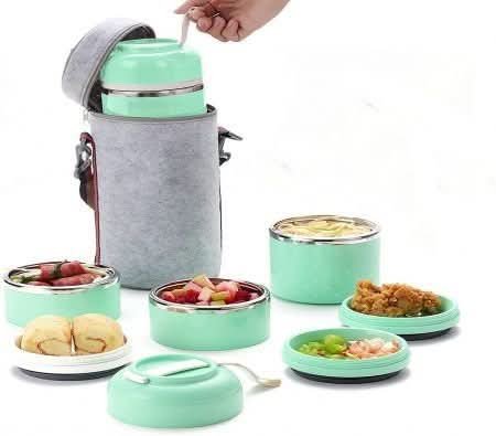 Stackable 3 layer bento lunch box with insulated lunch bag