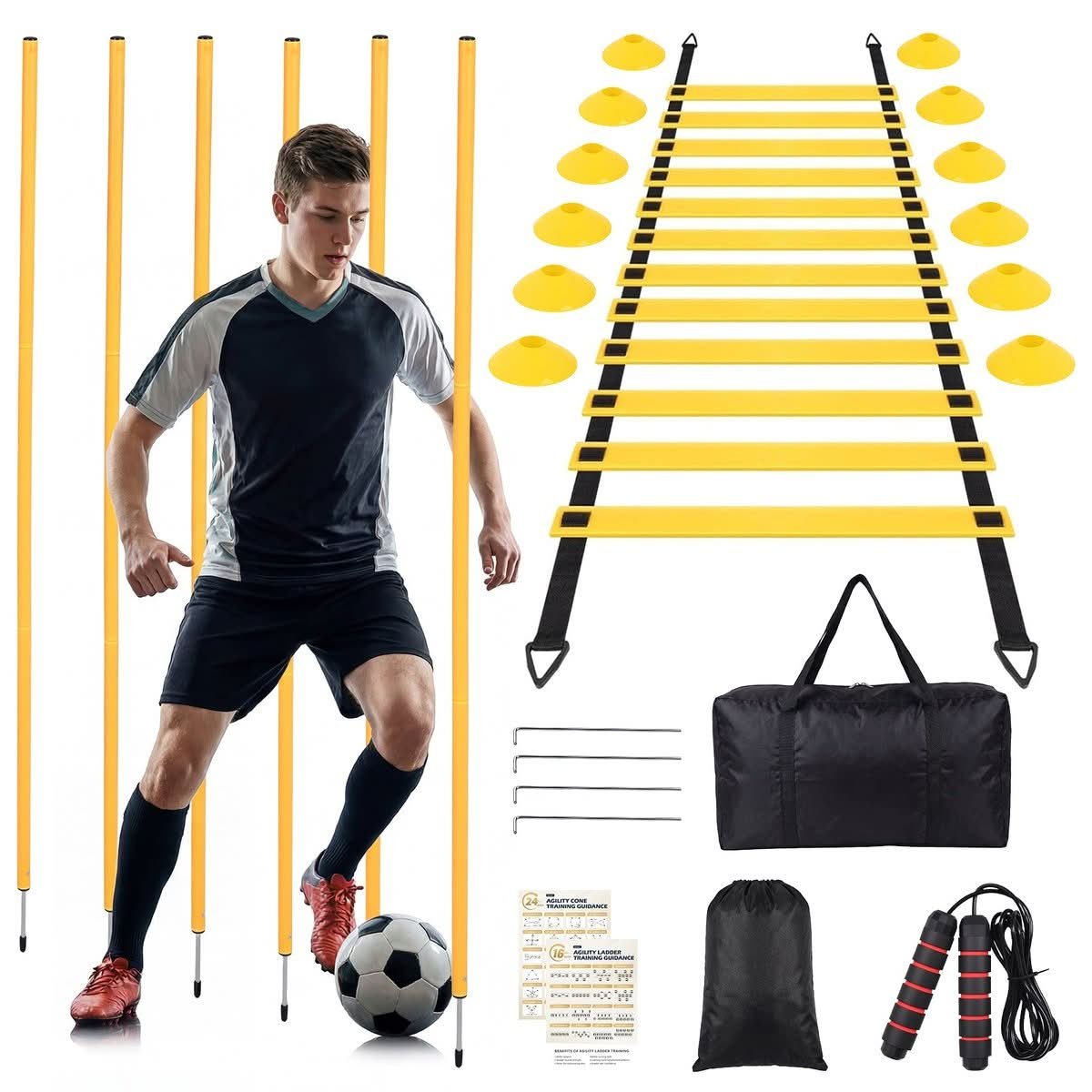 6-Pole Agility Ladder and Cone Training Set with ground stakes