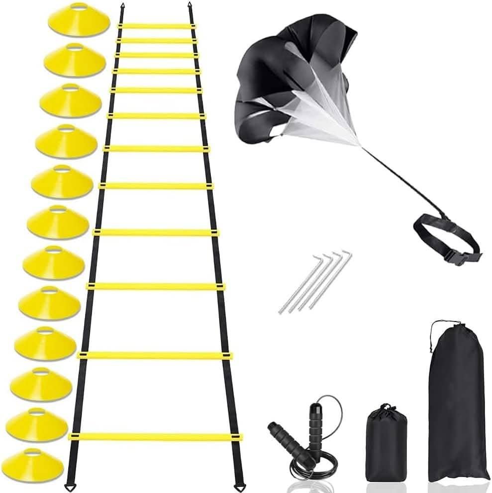 Speed and agility training set with resistance parachute and cones