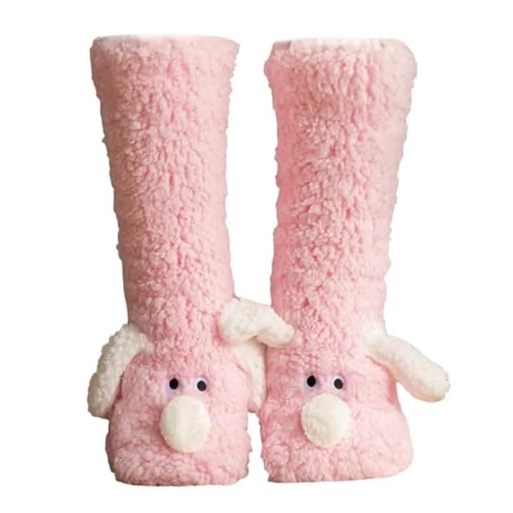 Coral fleece non-slip slipper socks for women in pink